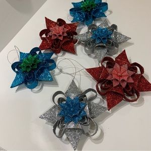 vintage Christmas tree ornament, 2-tone, 3 dimensional snowflake, 5” across 6 ea